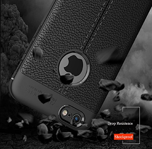 CROMBIE Auto Focus Shock Proof Leathers Pattern Armor Soft Back Cover Compatible with iPhone 6/6S (Black)