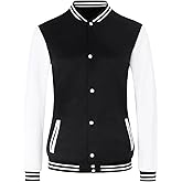 Outofgas Women's Baseball Varsity Jacket Causal Button Down Letterman Bomber Jacket Lightweight Sweatshirts Coat