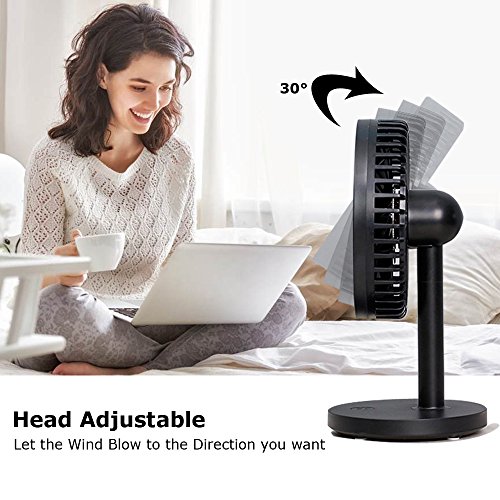 Mini USB Table Desk Personal Fan, leapara Portable Air Circulator Fan, Noiseless Fan, 3 Speeds, 30° Up and Down Adjustable, Powerful Fan for Home and Office, Black