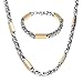 BodyJ4You Men's Stainless Steel Bracelet Necklace Link Byzantine Chain Set Two-tone