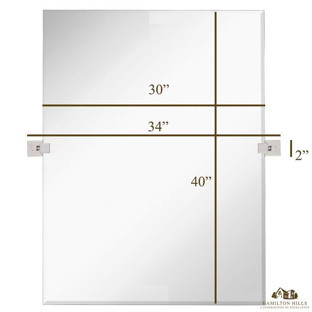 Hamilton Hills Large Squared Modern Pivot Rectangle Mirror with Polished Chrome Wall Anchors | Silver Backed Adjustable Moving & Tilting Wall Mirror | 30" x 40" Inches