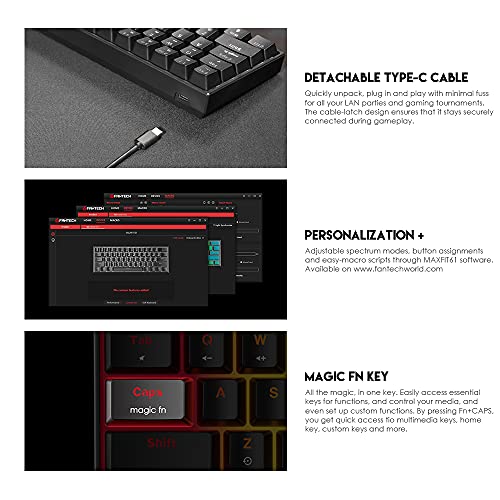 Fantech MAXFIT61 RGB Wired 60 Mechanical Keyboard, 61 Keys Hot