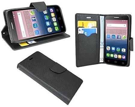 ENERGMiX Buchtasche kompatibel mit Alcatel One Touch POP 3 (5,0') Hülle Case Tasche Wallet BookStyle in Schwarz