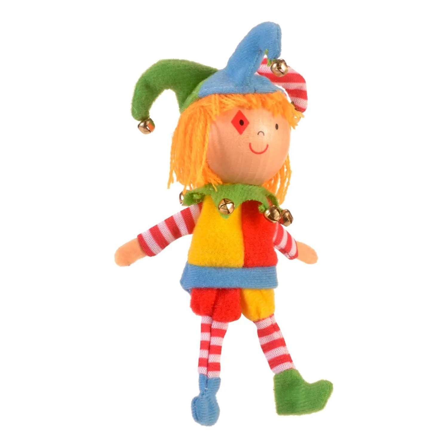 Fiesta Crafts Jester Finger Puppet for Kids – Fabric Interactive Jester Toy with Wooden Head for Role Play, Creativity & Sensory Skills - Gift for 3 Year Old Boys & Girls to 9 years old