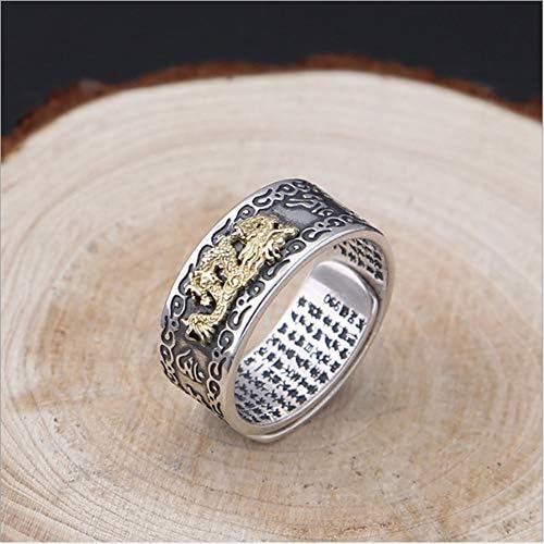 YOYOYAYA Ring 925 Silver Men'S Jewelry Six-Word Mantra Dragon Scripture Thai Silver Creative Retro Classic Party Female Couple Exquisite Fashion Simple Birthday Commemorative Gift