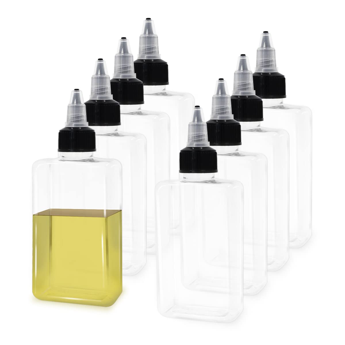 LELE LIFE 8Pcs Small Oil Dispenser Bottle for Camping, 3.4oz Leak-Proof Squeeze Condiment Bottle with Twist Top Cap, Liquid Condiment Container Dispensing Bottles for Oil Soy Sauce Vinegar