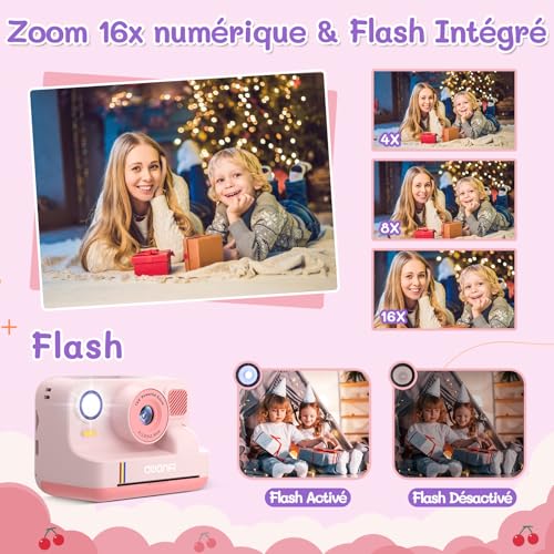 Instant Camera Child Gift Toy Girl Boy 3-12 Years, AWANFI Digital Video Camera 1080P 32GB Card with 3 Rolls of Paper and Bluetooth APP Printing