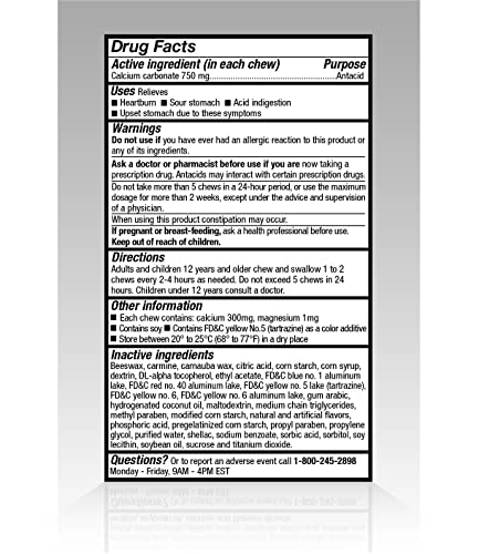 AMAZON BASIC CARE EXTRA STRENGTH ANTACID SUPERCHEWS CHEWABLE TABLETS, ASSORTED FRUIT, 90 COUNT (PREVIOUSLY SOUNDHEALTH) ORANGE, PINK, YELLOW