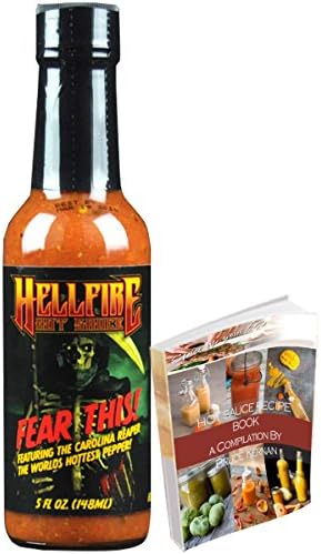 Fear This (Reaper Sauce) Hellfire Hot Sauce 5oz Extremely Hot XXX w/ New Hottest Pepper in the World Smokin' Ed's Carolina Reaper | Individually Boxed w/ Free Hot Sauce Recipe Ebook (Fear This, 5oz)