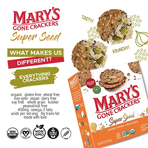 Mary's Gone Crackers Super Seed Crackers, Everything, 5.5 Ounce (Pack of 6), Organic Plant Based