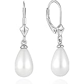 Vesitim Pearl Earrings For Women 14K Yellow Gold/White Gold/Rose Gold Plated Sterling Silver Dangle Drop Earring Jewelry Gift