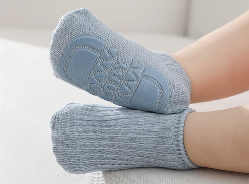 BEHELE Toddler Baby Non-Slip Socks 8 Pairs - Infant Newborn Antiskid With Grips, Solid Unisex Ankle for Girl Boy
