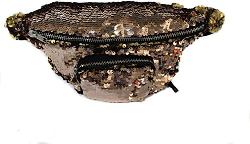 YuKing Unisex Mermaid Sequins Fanny Waist Pack Double Color Beach Waist Bag Casual Sport Outdoor Travel Crossbody Bags (Champagne/Gold)