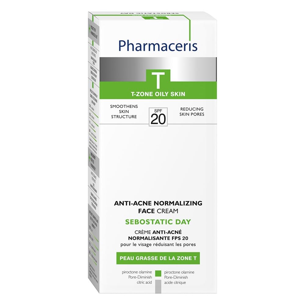 Pharmaceris T Sebostatic Day, Face Cream SPF 20, Face Moisturiser for Acne, Oily and Combination Skin, Unclogs Pores, Citric Acid - 50 ml