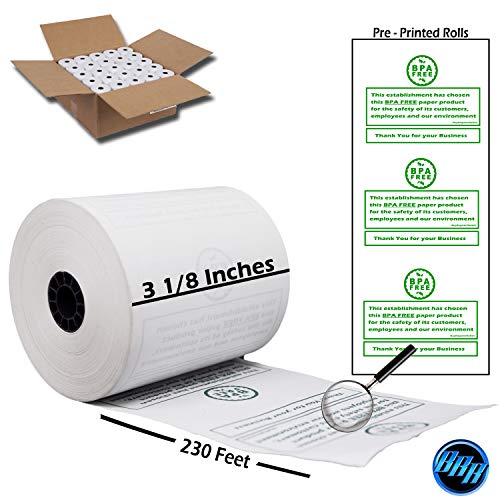 Pre Printed 3 1/8 x 230 Thermal Paper roll 50 Pack Cash Register Rolls BPA Free Made in USA from BuyRegisterRolls