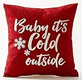 Baby It's Cold Outside Letters Special Gift Idea Merry Christmas Gift Red Background Cotton Linen Decorative Throw Pillow Case Cushion Cover Square 18 