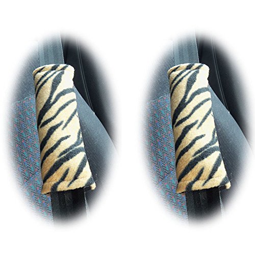 Click Here to See More Images Beige Tan Tiger with Black Stripes Animal Print Safari Wild Series Car Truck SUV Seat Belt Shoulder Pads - PAIR