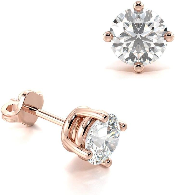 Abelini Certified 100% Natural Round Diamond Stud Earrings for Women (Available in 0.20-1.00ct & Yellow Gold, White Gold, Rose Gold & platinum)