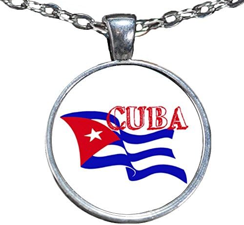 Cuba Windy Flag Word Patriotic Cuban Pendant Charm Necklace Jewelry 22"