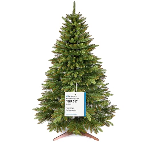 Premium Weihnachtsbaum künstlich 150cm - TESTSIEGER 10 Jahre GARANTIE - Naturgetreu, dichte Zweige, Künstlicher Weihnachtsbaum mit Holzständer, Christ