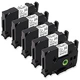 5 Pack Laminated Tapes Black on White Compatible for Brother P-Touch Label Makers Tz Tape TZ231 TZe231 TZ-231, 0.47