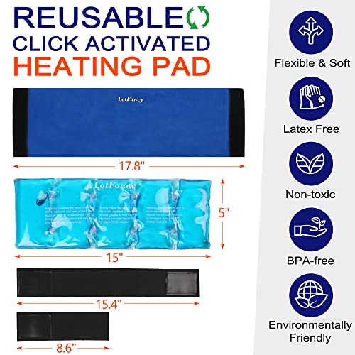 LotFancy Heating Pad, with Adjustable Strap, Reusable Gel Ice Pack Wrap, Click Activated, Instant Hot Cold Therapy Compress for Back, Neck, Shoulder, Knee Pain Relief, 15” x 5”