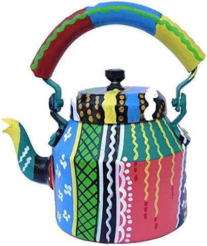 Prastara Handicrafts Handpainted Traditional Aluminium Decorative Multicolor Handpainted Tea Kettle Unique Tea Pot, Meenakari, Jaipuri, Artician Painting (Royal Design) (1 Litre, 22 cm)