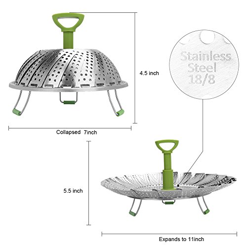 Steamer Basket, Joinkitch Stainless steel Food Steamer Basket Vegetable steamer Adjustable ( 7’’ to 11’’) With Handle Fits Instant Pot Pressure Cooker For eggs, Vegetables, Seafood and baby’s food - Thumbnail 2