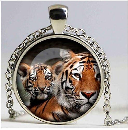 mother tiger cub Glass Dome Pendant, Necklace ,Vintage Woman Cabochon Jewelry, mother's day new mom Gift