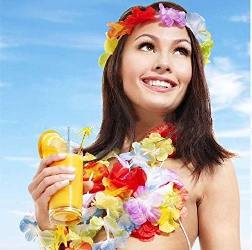VIROSA 12-Piece Hawaiian Lei Set, Tropical Flower Garland Necklaces for Luau Hen Party, Fancy Dress - Image 5