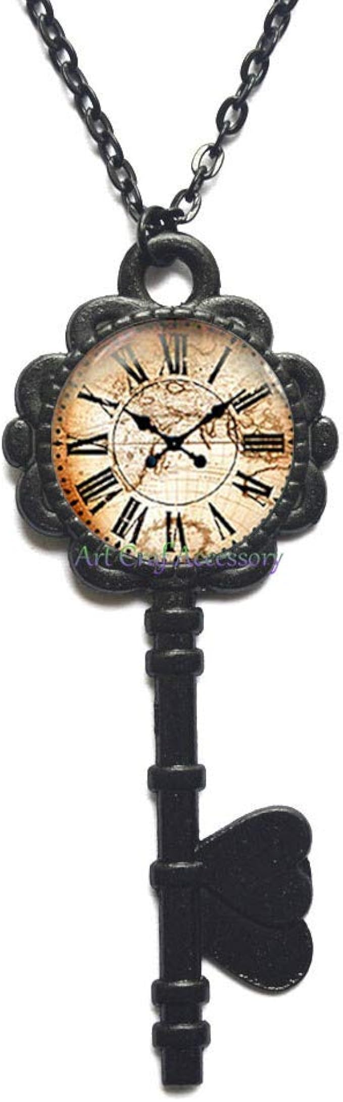 Clock Key Necklace Roman Clock Key Necklace Clock Photo Key Necklace Clock