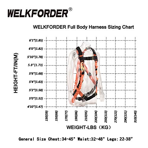 WELKFORDER 1D-Ring Industrial Fall Protection Safety Harness with 6-Foot Shock Absorber Stretchable Lanyard [Snap Hook End] | Permanent attached Kit | ANSI Complaint Personal Fall Arrest System(PFAS) - Thumbnail 3