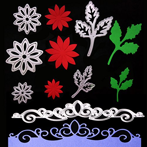 Kabi 9pcs Metal Cutting Dies with Flowers Leaves Pine Trees Crown Lace Stencil Set, Embossing Die Cuts for DIY Scrapbook Album Craft Decorations Card Making (Silver)