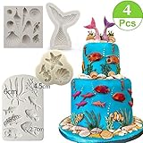 Marine Theme Cake Fondant Mold - Seaweed Fish Seashell Mermaid Tail Silicone Mold for Mermaid Theme Cake Decoration Chocolate Candy Polymer Clay Cupcake Cookie Jelly Sugar Craft