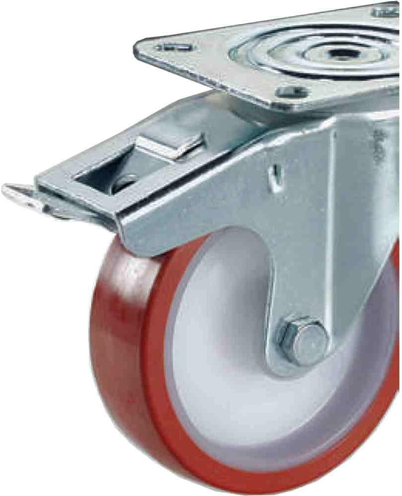 Nylon Wheel White Coated in Polyurethane Rotating Stand with Total Brake Hub with Roller Bearing Wheels for Carts Industrial Sector, 150, 1