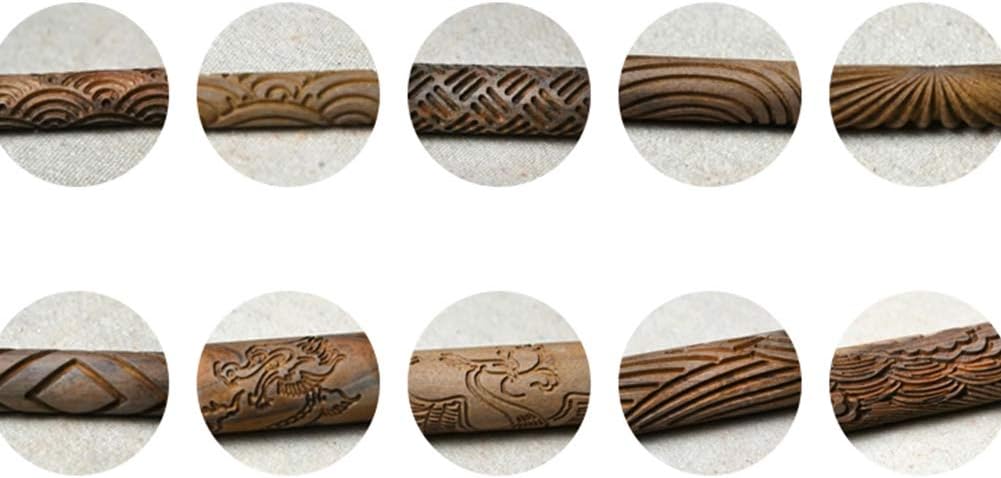 Ibnotuiy Set of 10 Wooden Handle Pottery Tools Clay Modeling Pattern Rollers Kit