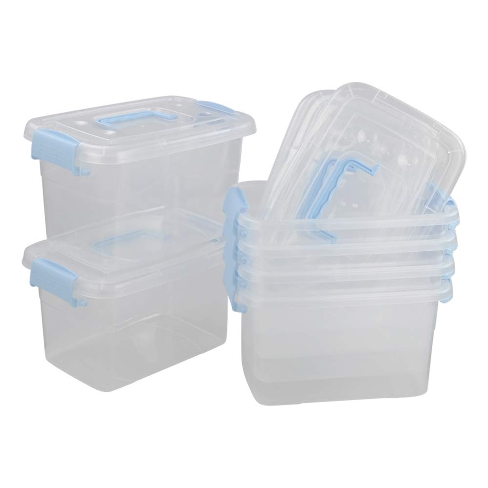 Callyne Set of 6 Clear Storage Boxes with Lid, 5 L Small Plastic Latching Box