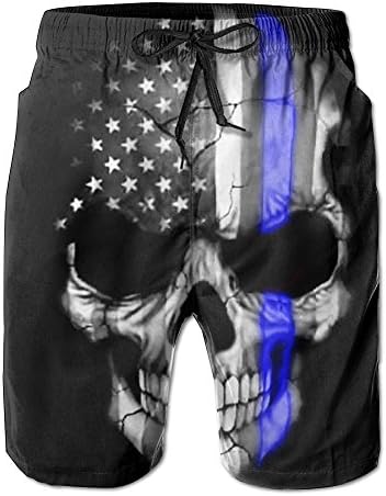 UNIQUE Pants American Thin Blue Line Flag Sugar Skull Men's Quick Dry Beach Board Shorts Summer Swim Trunks For Father's Day For Boy Swimming