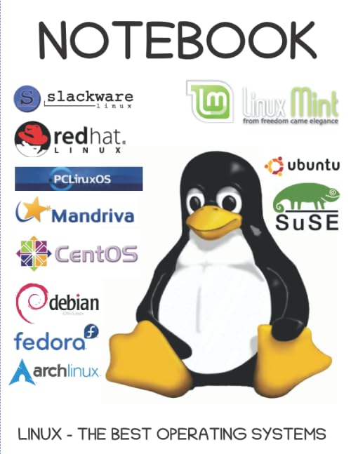 LINUX Notebook: Lined, Soft Cover, Letter Size 240 pages (8.5 x 11) Notebook: Large Composition Book, Journal: linux, ubuntu, mint, fedora, mandriva, ... suse, archlinux, centos, pclinuxos,