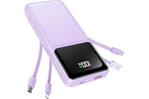 RONEGN Portable Charger with Built in Cable - 20000mAh Fast Charging LED Display 22.5W Power Bank USB C Slim Battery Pack 5 Outputs & 3 Inputs for Travel Essentials iPhone Samsung Android Phones Tablets