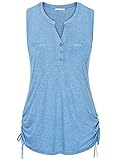 Sleeveless Tops for Women, Messic Women's Drawstring Sides Shirring Button V Neck Shirt Top L Blue