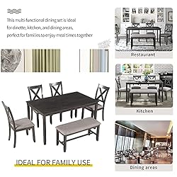 6 Pieces Dining Table Set, Wood Rrectangle Table