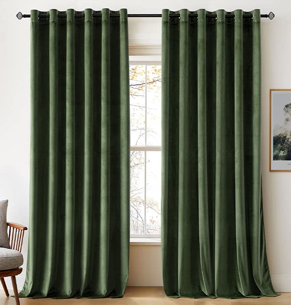 Woaboy Velvet Curtains 90 Drop Olive Green Curtain for Living Room Thermal Blackout for Bedroom Luxury Eyelet Drapes Soft Window Treatment Insulated Soundproof & Room Darkening W 90 x L 90 2 Panels