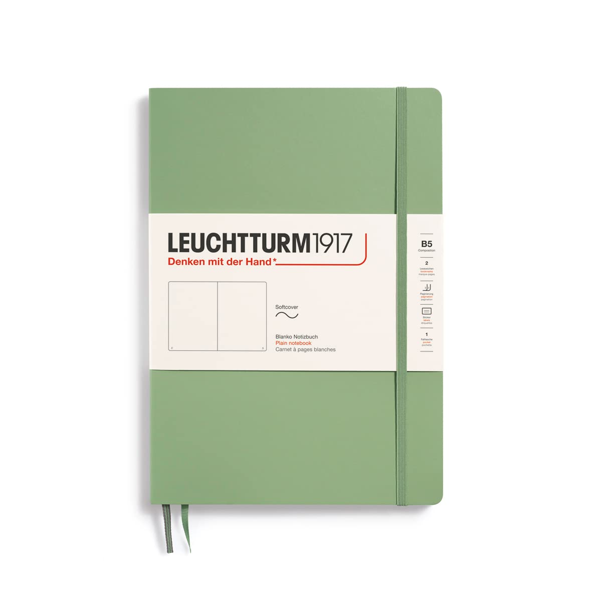 LEUCHTTURM1917 363929 Notebook Composition (B5), Softcover, 123 Numbered Pages, Sage, Plain