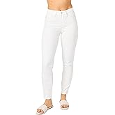 Judy Blue Women's Mid-Rise SS Braided Detail Relaxed Skinny Jeans 88782 (White, 13)
