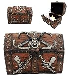 Ebros Gift Caribbean Kraken Octopus Pirate Haunted Chained Skull Decorative Treasure Chest Box Jewelry Box Figurine 5" Long Nautical Coastal Ocean Decor