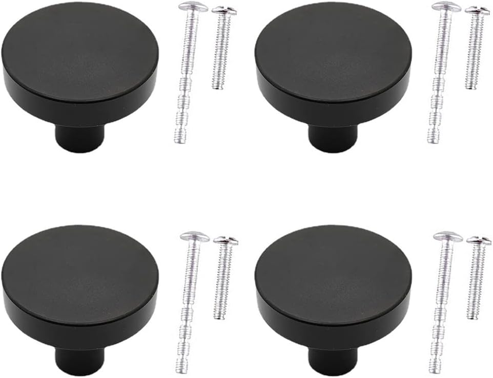 WAenZeeNH 4x 30mm Round Flat Black Cabinet Knobs Drawer Pulls Aluminum Alloy