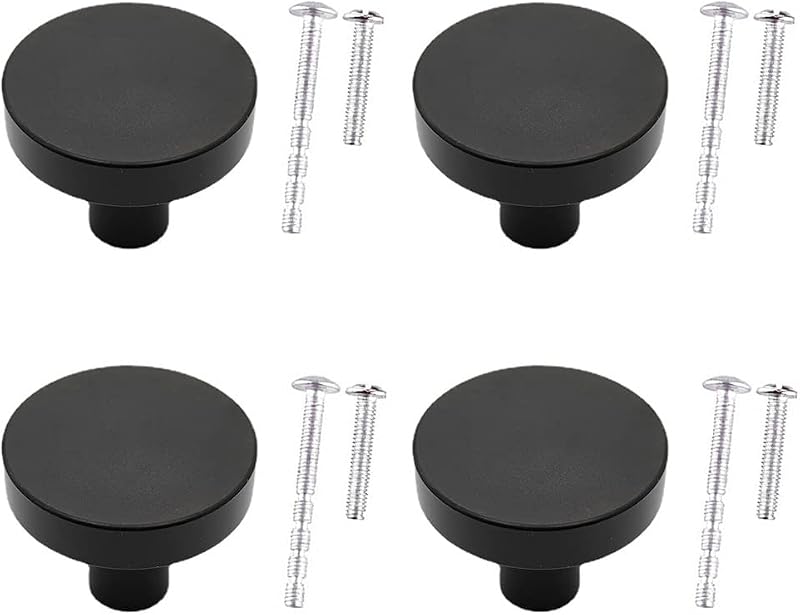 WAenZeeNH 4x 30mm Round Flat Black Cabinet Knobs Drawer Pulls Aluminum Alloy