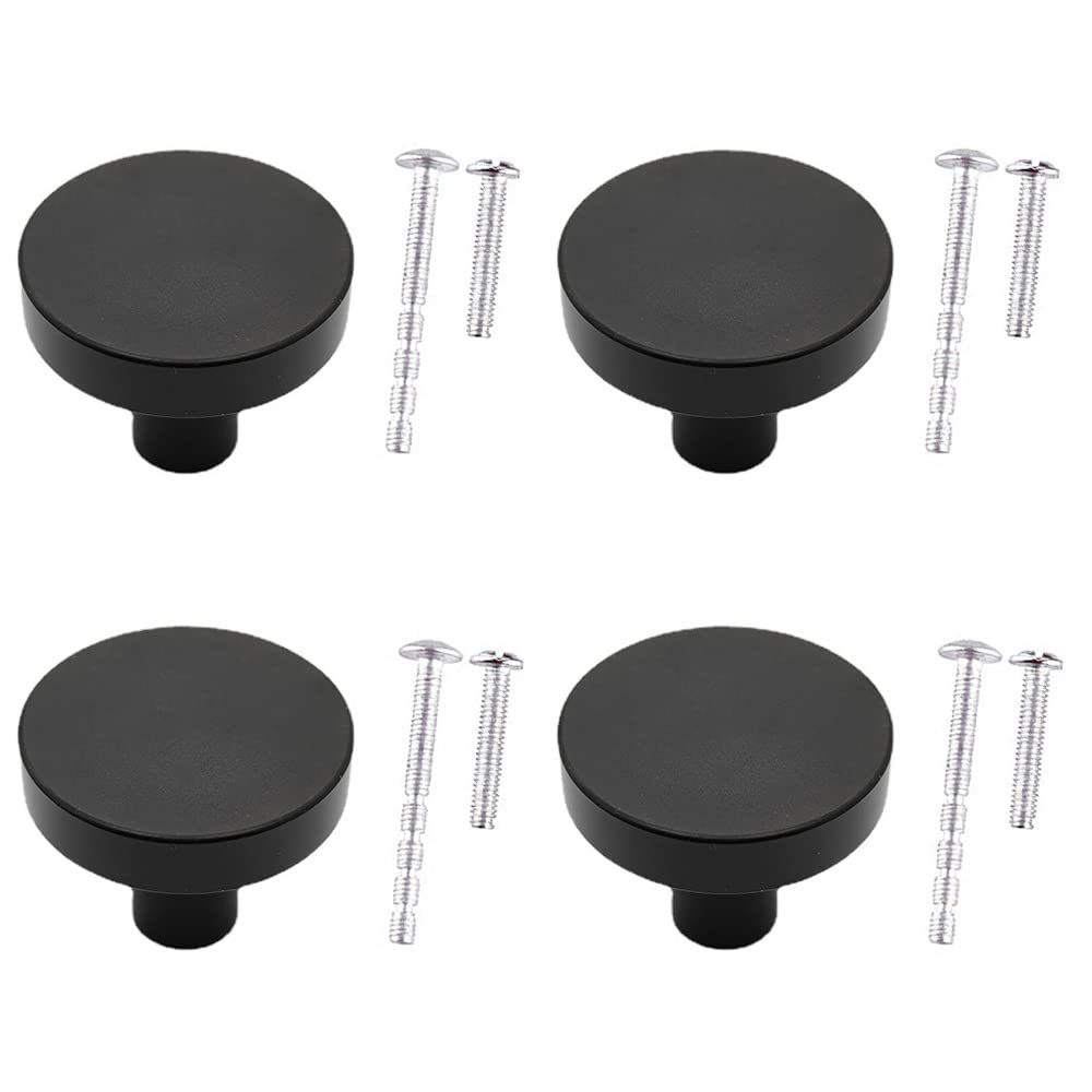 WAenZeeNH 4 Pcs Kitchen Cabinet Knobs 30mm Round Flat Black Cabinet Knobs Matte Black Drawer Knob with Mounting Screws for Cupboard Closet Drawer Door — image 1