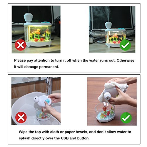 TBTeek USB Fish Tank Humidifier Ultrasonic Whisper-Quiet Operation Cool Mist Humidifier with 7 Night Lights and 8 Hours Shut-off Auto for Bedroom Babyroom Home Office Kids Baby - Thumbnail 5